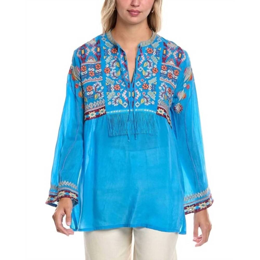 NEW JOHNNY WAS karen coriander tunic in malibu blue